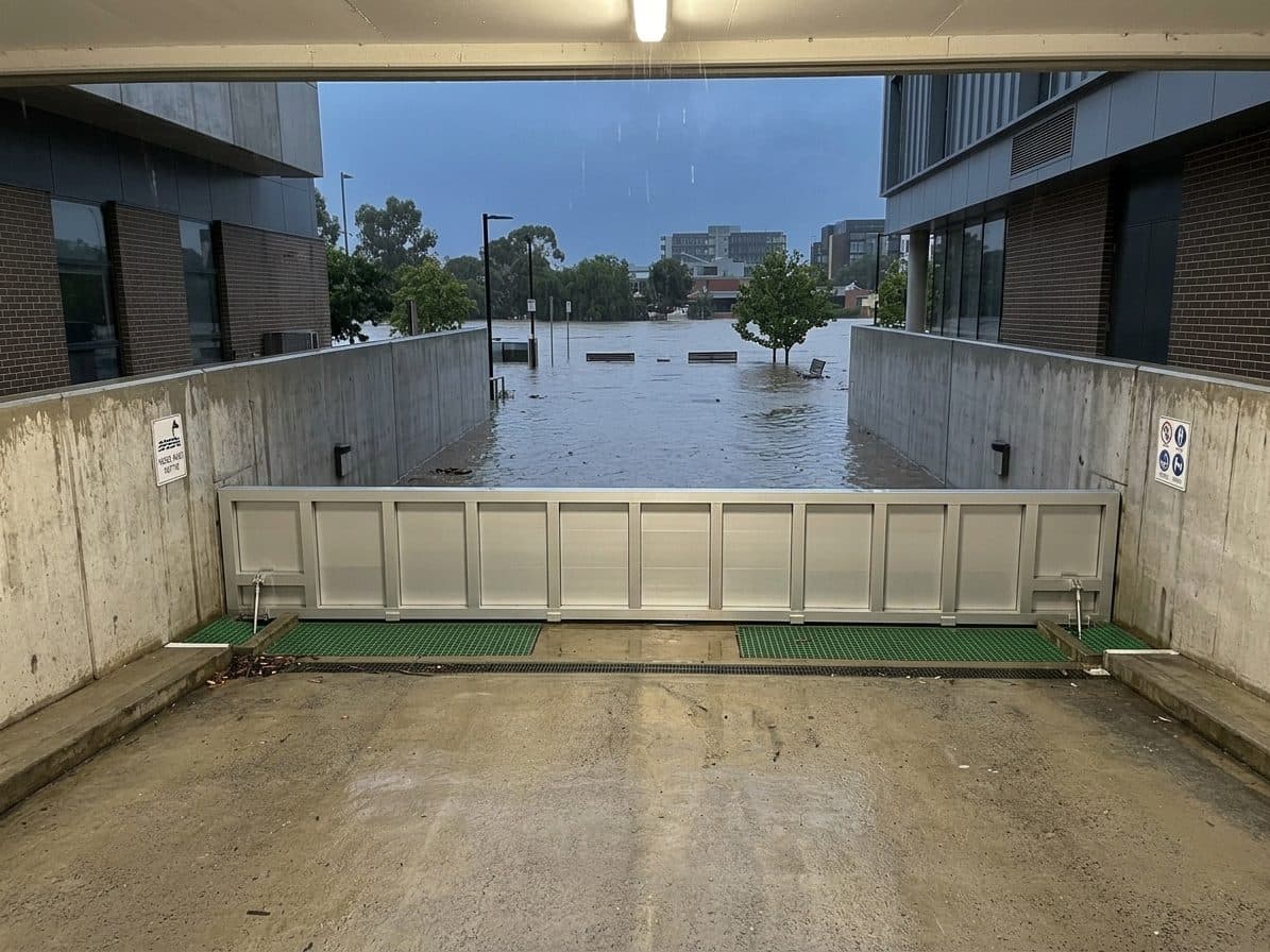 Automatic flood gate at an underground carpark ramp
