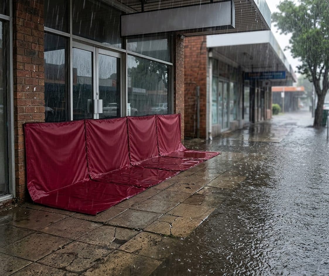 Oxford flood barriers deployed at a café entry