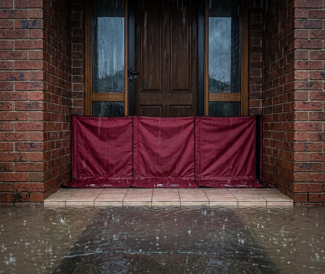 Oxford flood barrier deployed across a residential front door