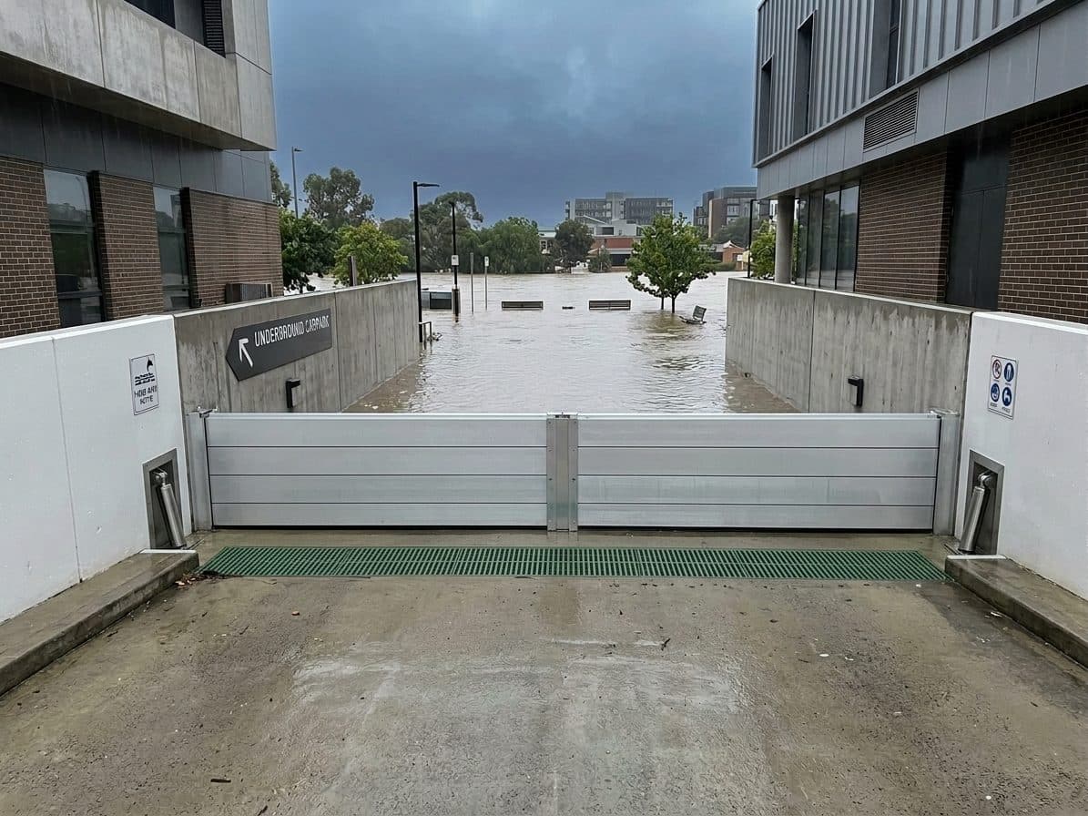 Flood barrier protecting a basement lift lobby entrance
